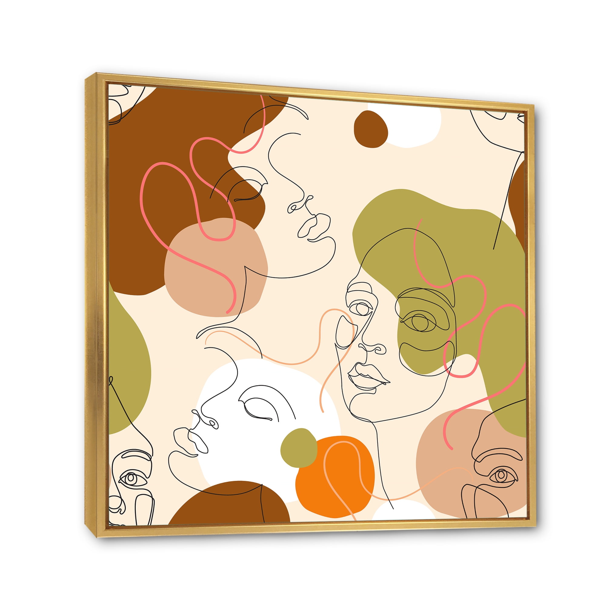 Designart 'One Line Portrait of Afro American Women VII' Modern Framed Canvas Wall Art Print