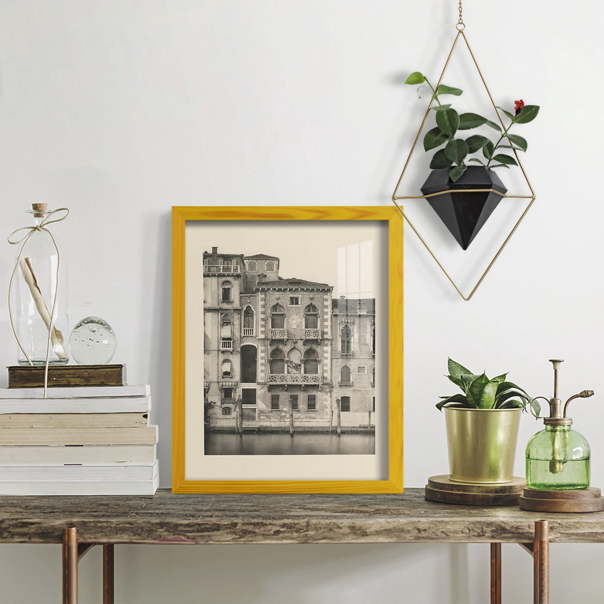 Vintage Views of Venice III - Framed Print w/glass - Sunflower Yellow
