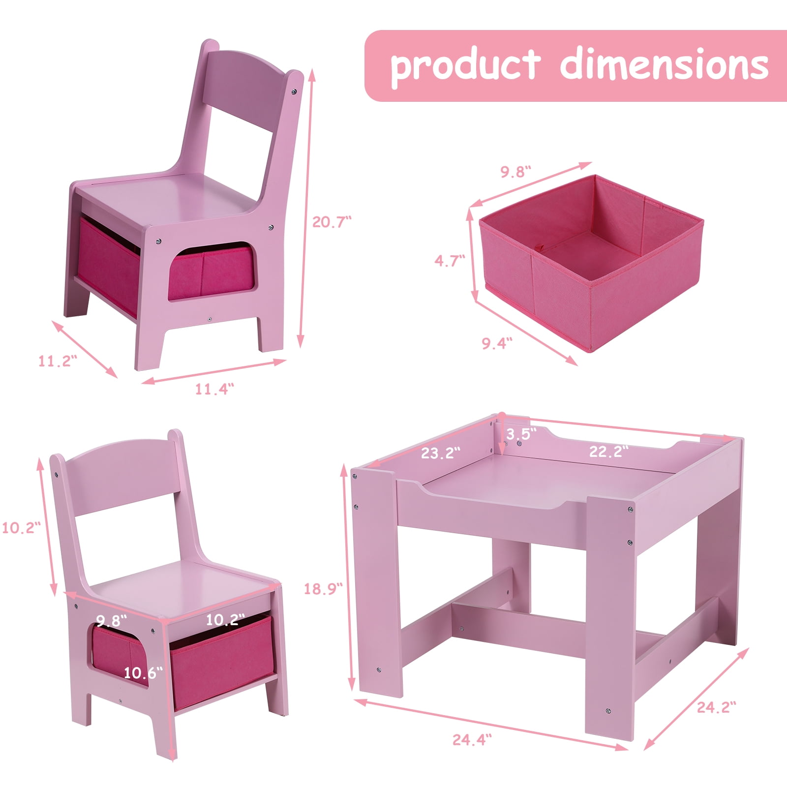 Arlopu Kids Table and 2 Chairs Set, Wooden 3pcs Activity Play Table Set for Toddlers Art Crafts Drawing Reading