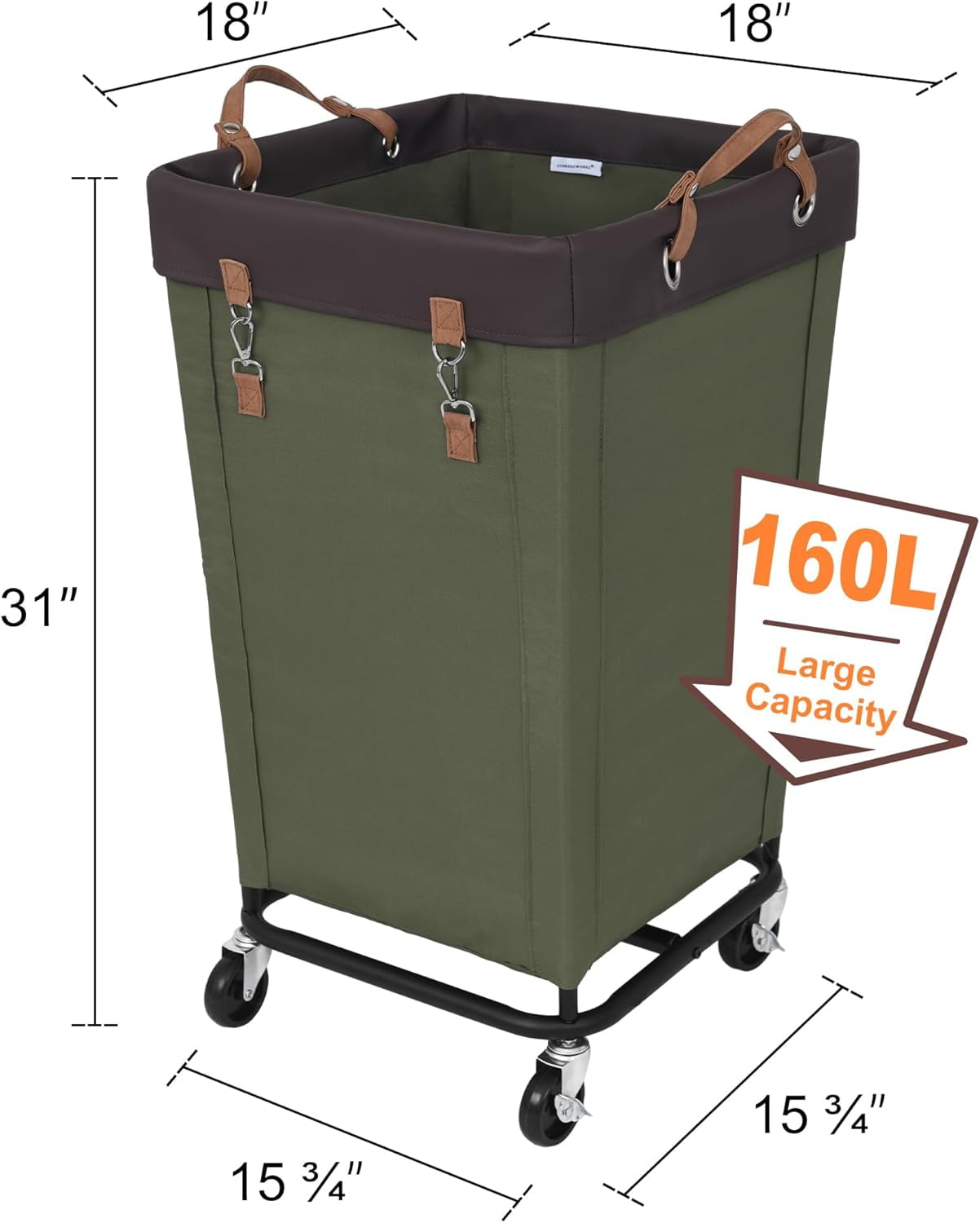 160L Laundry Basket with Wheels, Large Rolling Hampers for Clothing Organizer, Dirty Clothes Basket for Hotel, Home, Closet, Dorm, Green