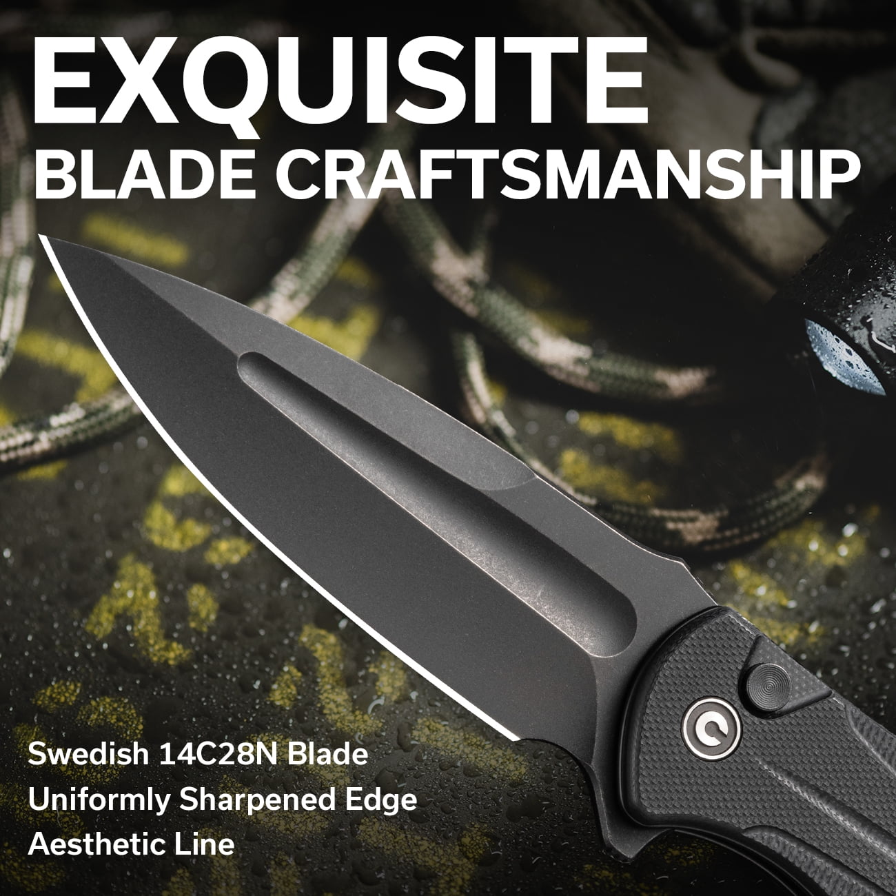 CIVIVI Incindie Pocket Folding Knife with 3.48" 14C28N Blade G10 Handle C23053-1, Black