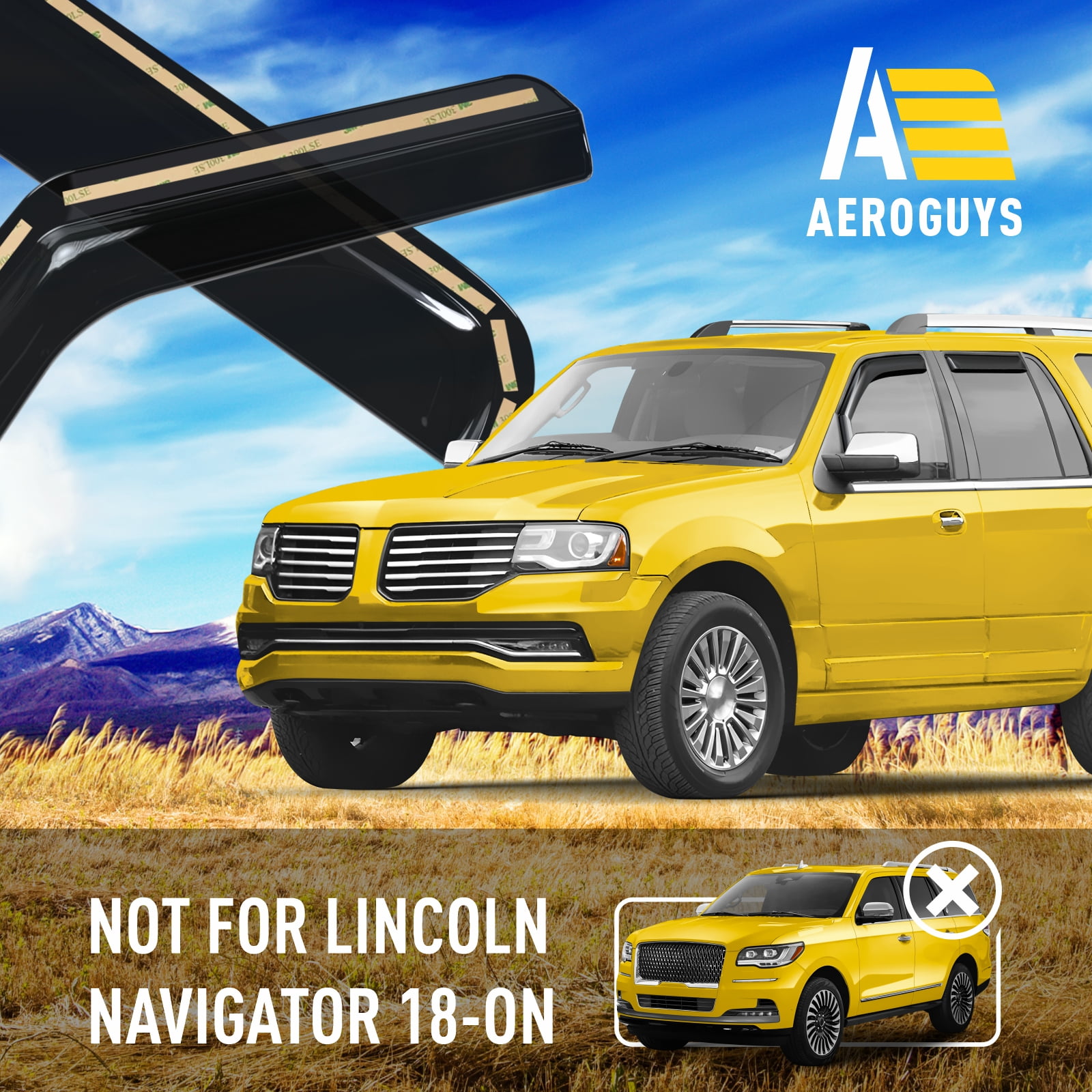 AEROGUYS In-Channel Window Deflectors Extra Durable Window Visors Rain Guards Fit for Lincoln Navigator 2007-2017, Sun Visors, Wind Deflectors, Vent Visors, Car Accessories - 4pcs. AG0551