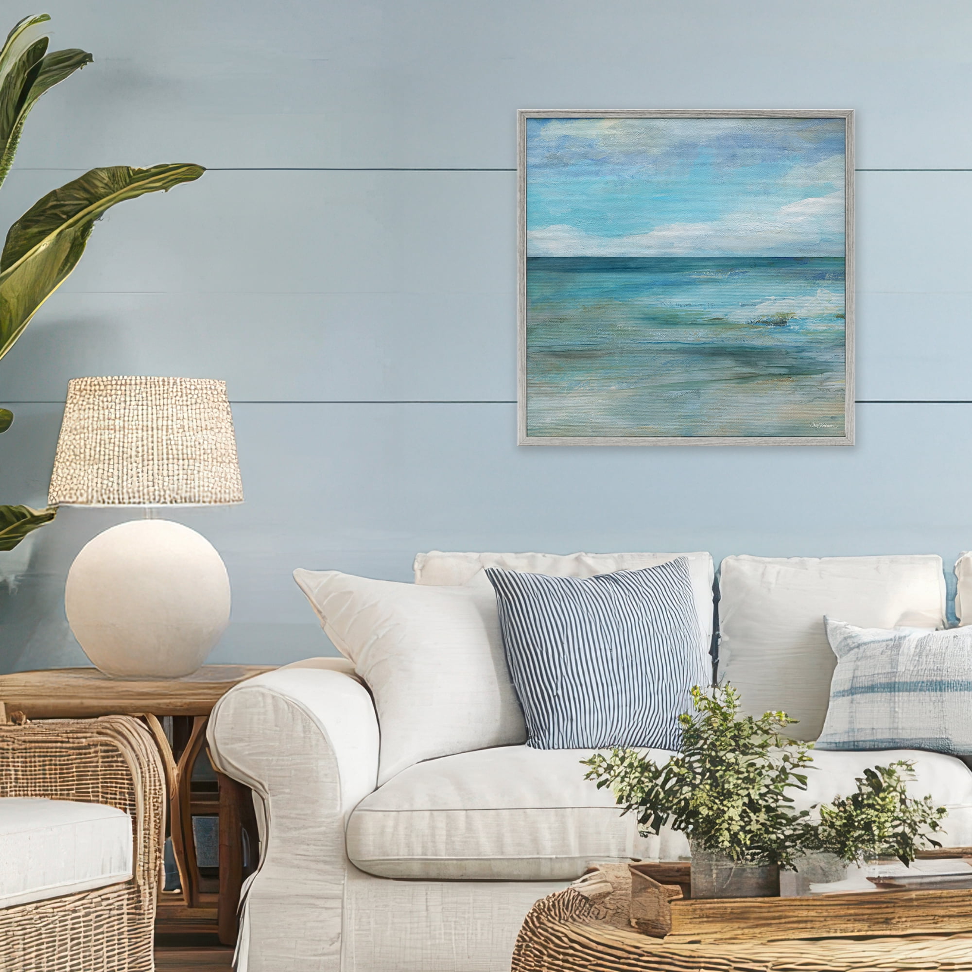 Stupell Industries Aqua Seascape Tranquility Gray Framed Giclee Art, design by Carol Robinson