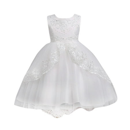 

OVTICZA Baby Toddler Sleeveless Dress Bow Floral Sundress Summer Dresses for Girls White 110