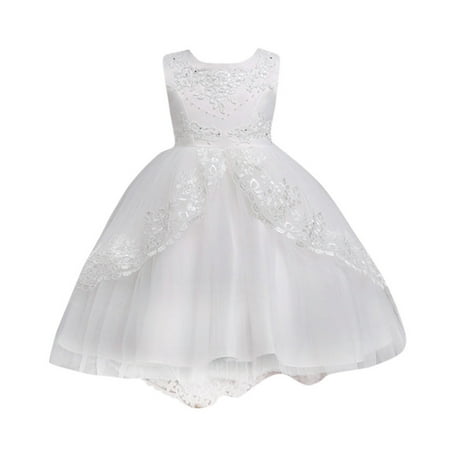

EHTMSAK Infant Baby Toddler Child Children Kids Floral Sundress for Girl Summer Bow Dresses Sleeveless Dress White 3Y-11Y 140