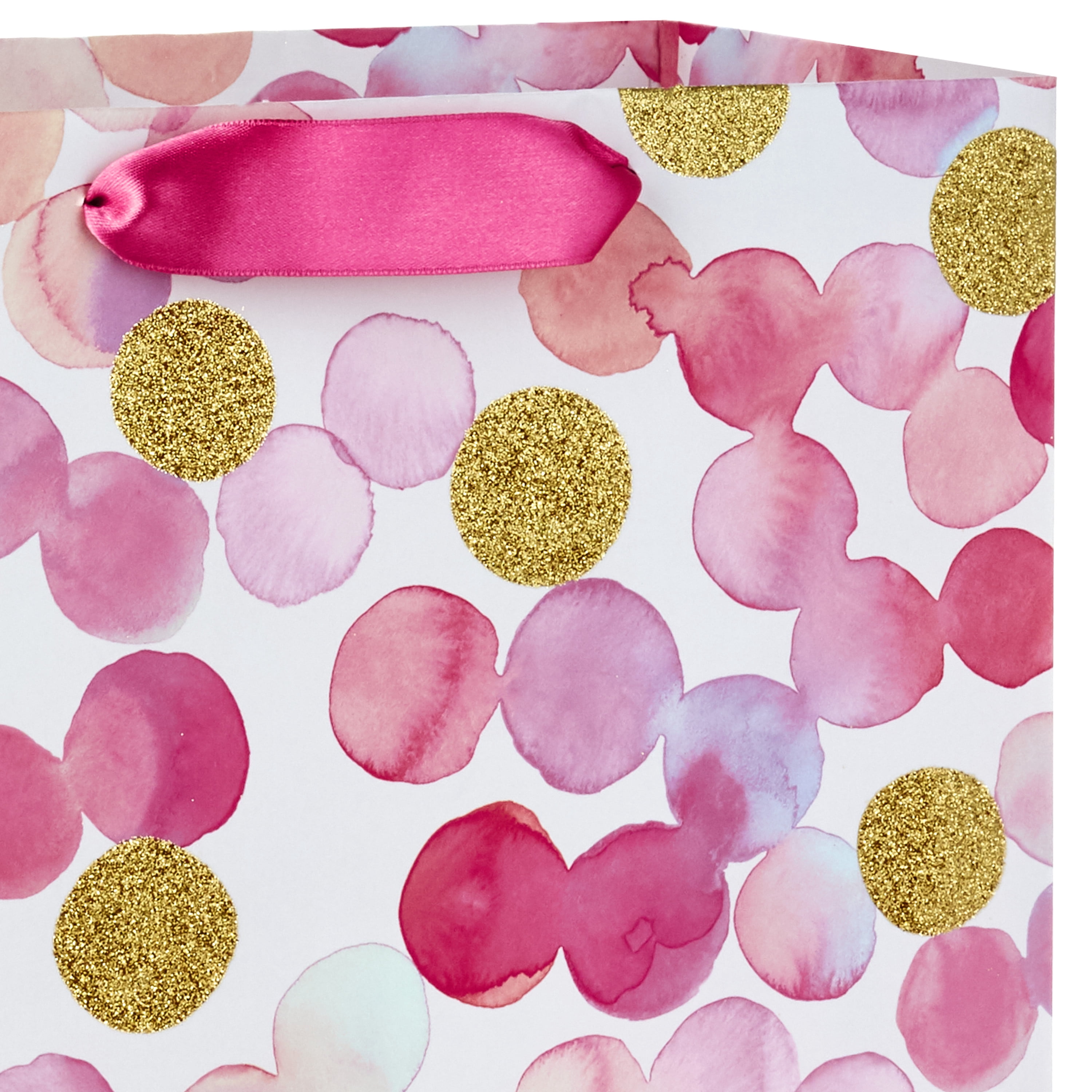 Hallmark Large Gift Bag (Gold Glitter and Pink Watercolor Dots)
