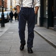 thumbnail image 5 of Zynoxe Mens Plus Size Autumn Winter Vintage Corduroy Suspender Pants Straight High Waist Business Casual Work Dress Pants with Adjustable Braces Dark Blue S, 5 of 9