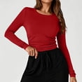 thumbnail image 5 of YODETEY Women’s Crew Neck Long Sleeve Fitted Crop Top, Stretch Everyday Basic Crewneck Tee,Size S-2XL, 5 of 8