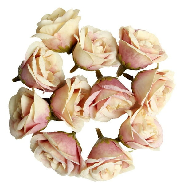 10 rosas artificiales de seda de 4,5 cm para decoración del hogar, fiestas y bodas. champán