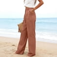 thumbnail image 3 of Women's High Waisted Boho Linen Pants Wide Leg Lightweight Loose Fit Casual Trousers Camel L, 3 of 4