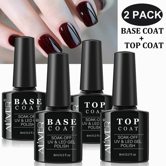 2 Pack Aliver Base Coat + Top Coat Set SoakOff UV & LED Gel Nail