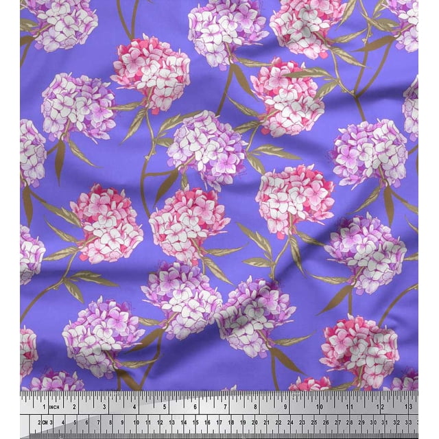 Soimoi Velvet Fabric Leaves & Lilac Floral Print Fabric by Yard 58 Inch Wide