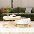 thumbnail image 4 of 31.5" White Round Coffee Table with Storage White Faux Marble Nesting Coffee Table with Rotatable Drawers, 4 of 9