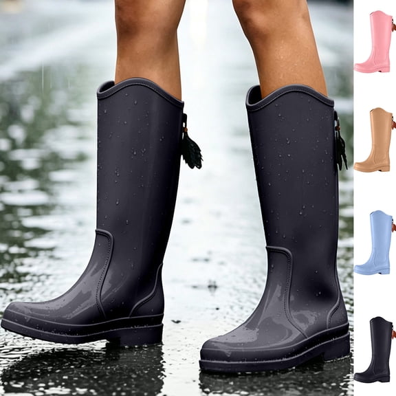 Women Tall Knee High Rain Boots, Waterproof Matte Rubber Boots, Non Slip Low Heel Fashion Long Wellies, Comfort Outdoor Gardening Rain Shoes Pink 8.5(41)