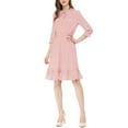 thumbnail image 3 of INSPIRE CHIC Women's Layered Ruffle Hem 3/4 Sleeves Smocked Chiffon A-Line Dress XS Pink, 3 of 9