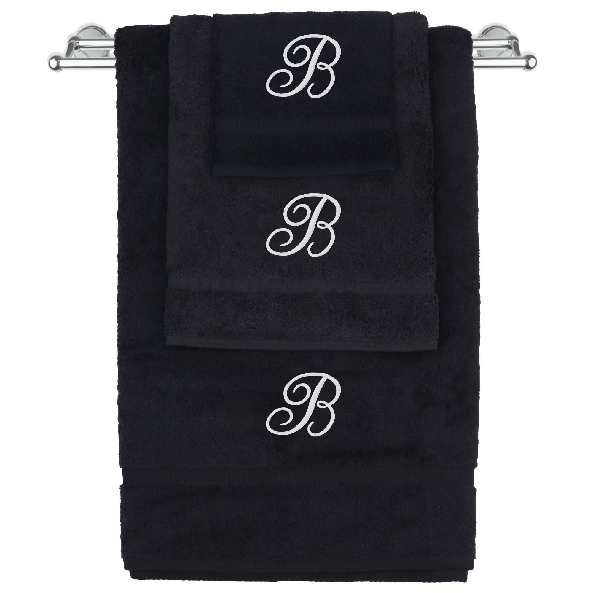 Monogrammed Towel Set, Personalized Gift, Set of 3 White Script Letter