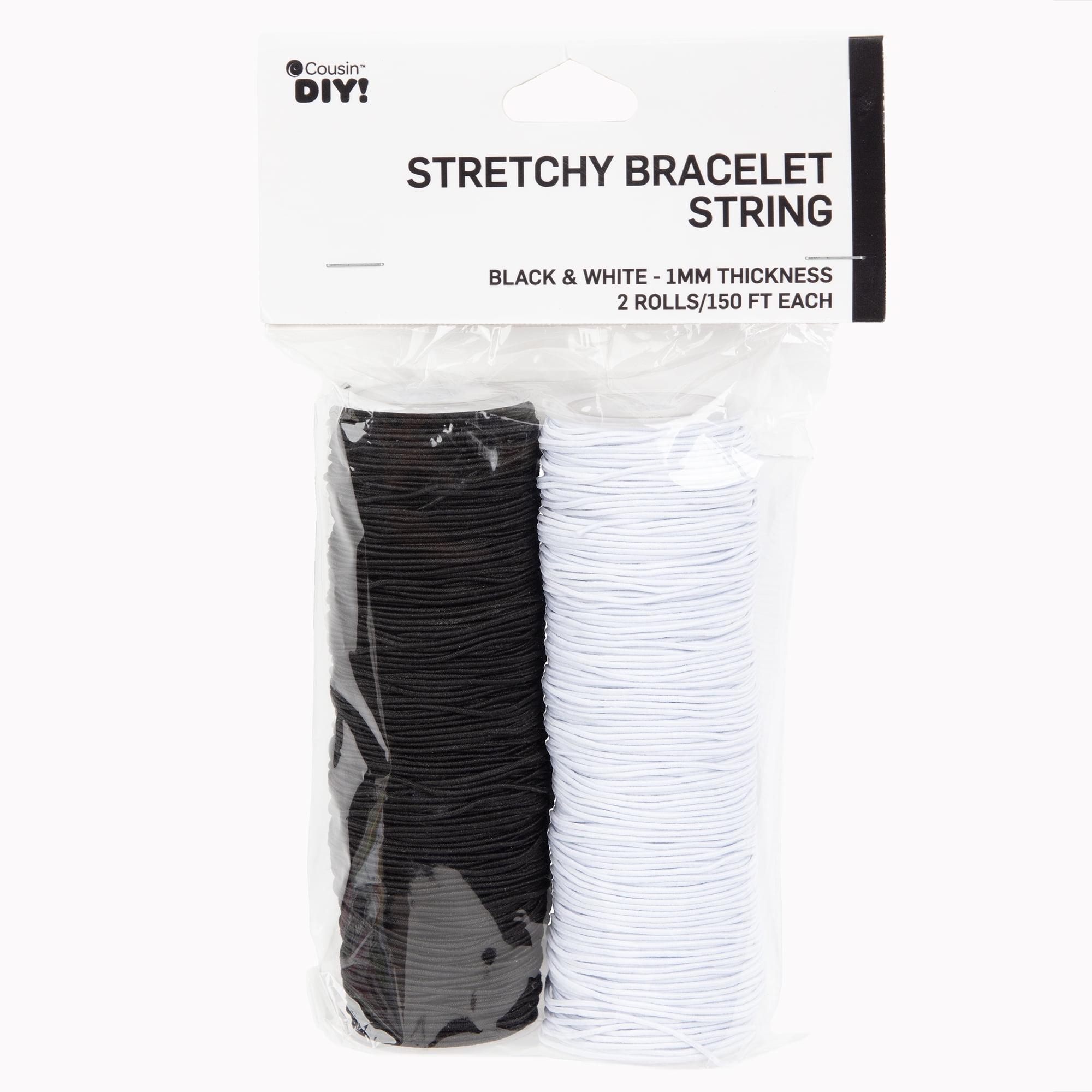Cousin DIY 1 mm Black & White Stretch Cord 2-Pack – 150 ft Rubber Elastic String for Bracelet & Jewelry Making