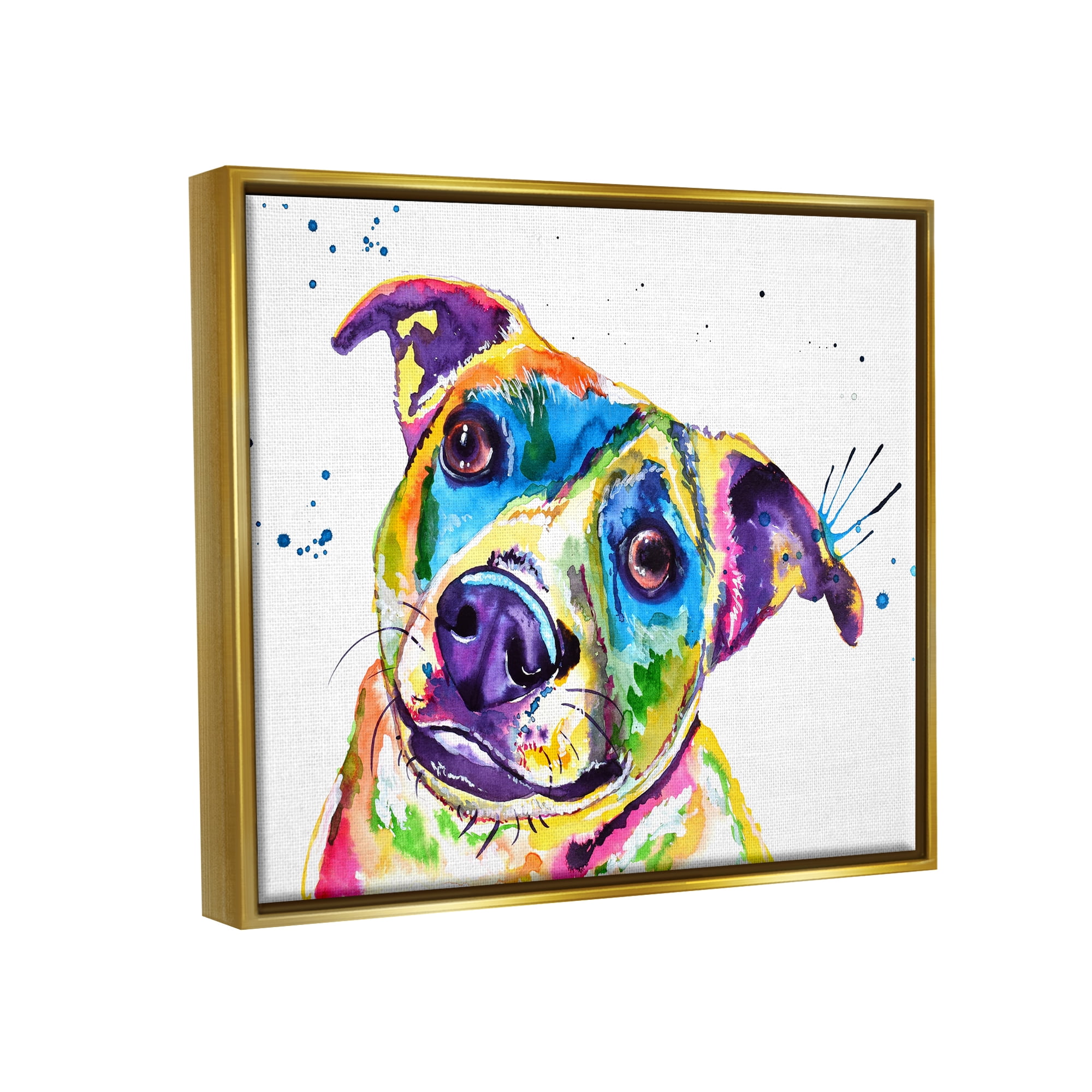 Stupell Vivid Rainbow Dog Pet Portrait Animals & Insects Painting Gold Floater Framed Art Print Wall Art