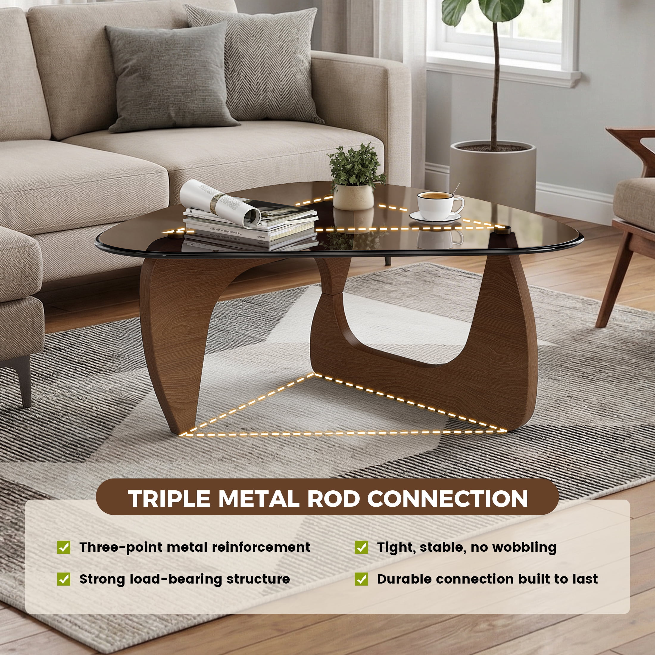 Daluvenix Modern Glass Coffee Table for Living Room, Mid Century Coffee Table, Triangle Small Coffee Tables, Suitable for Bedroom Living Room Reception Office Tables