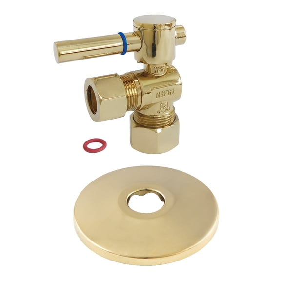 Kingston Brass CC54402DLK 5/8-Inch O.D. Comp x 1/2-Inch O.D. Comp Quarter-Turn Angle Shut-Off Valve with Flange in Polished Brass