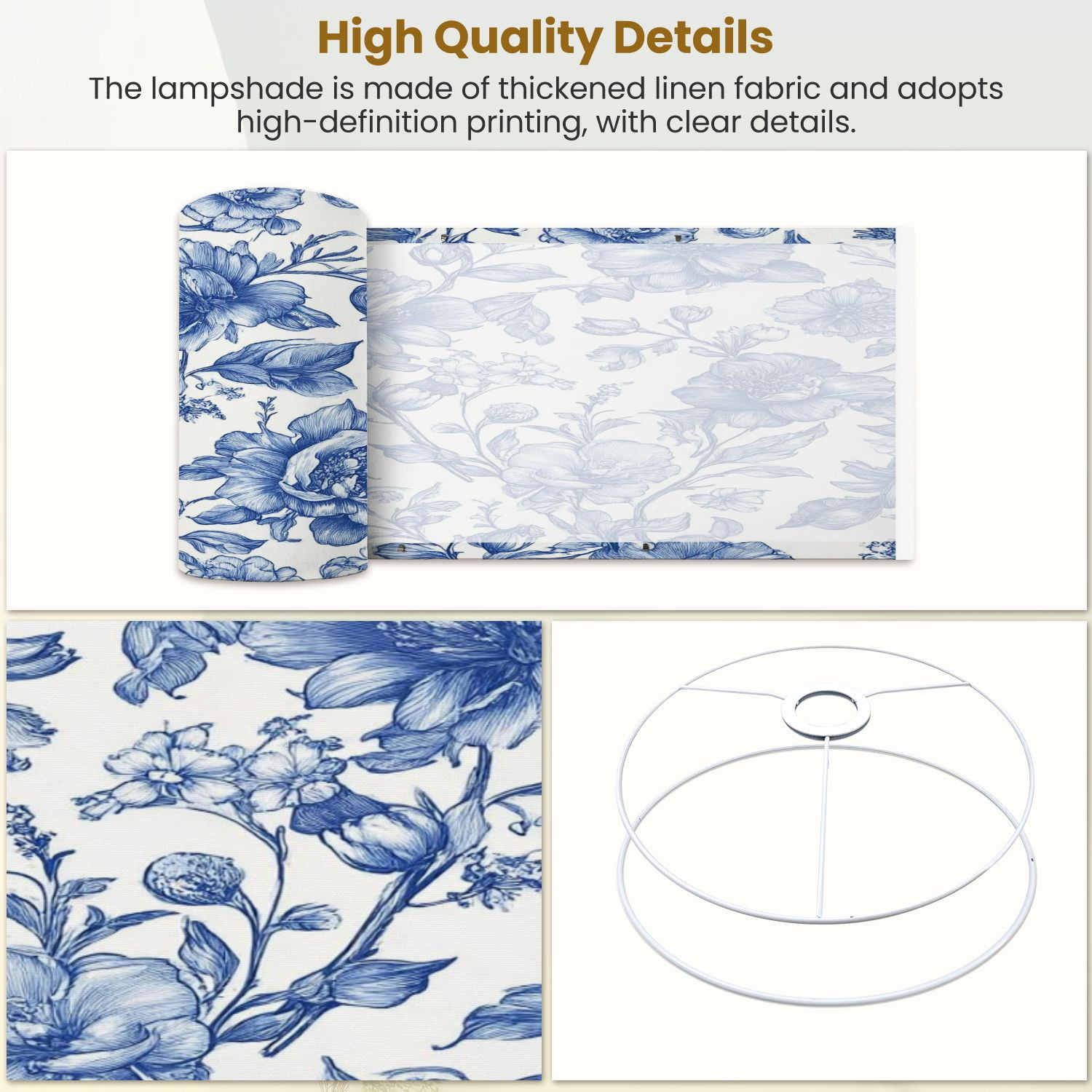 Lampshades 2 Pack Bloom Vintage floral seamless Spring flowers Blue white 13"x13"x10" Light Shade for Table Lamps Floor Lamps Drum Lamp Shades Lampshade Replacement Easy Assembly