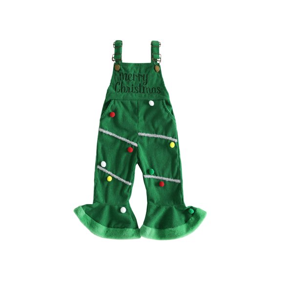 Cjfdfy Toddler Baby Girls Christmas Overalls Outfit Merry Christmas Embroidery Sleeveless Bell Bottom Romper Kids Cute My First Christmas Fall Winter Outfit 6M-4Y