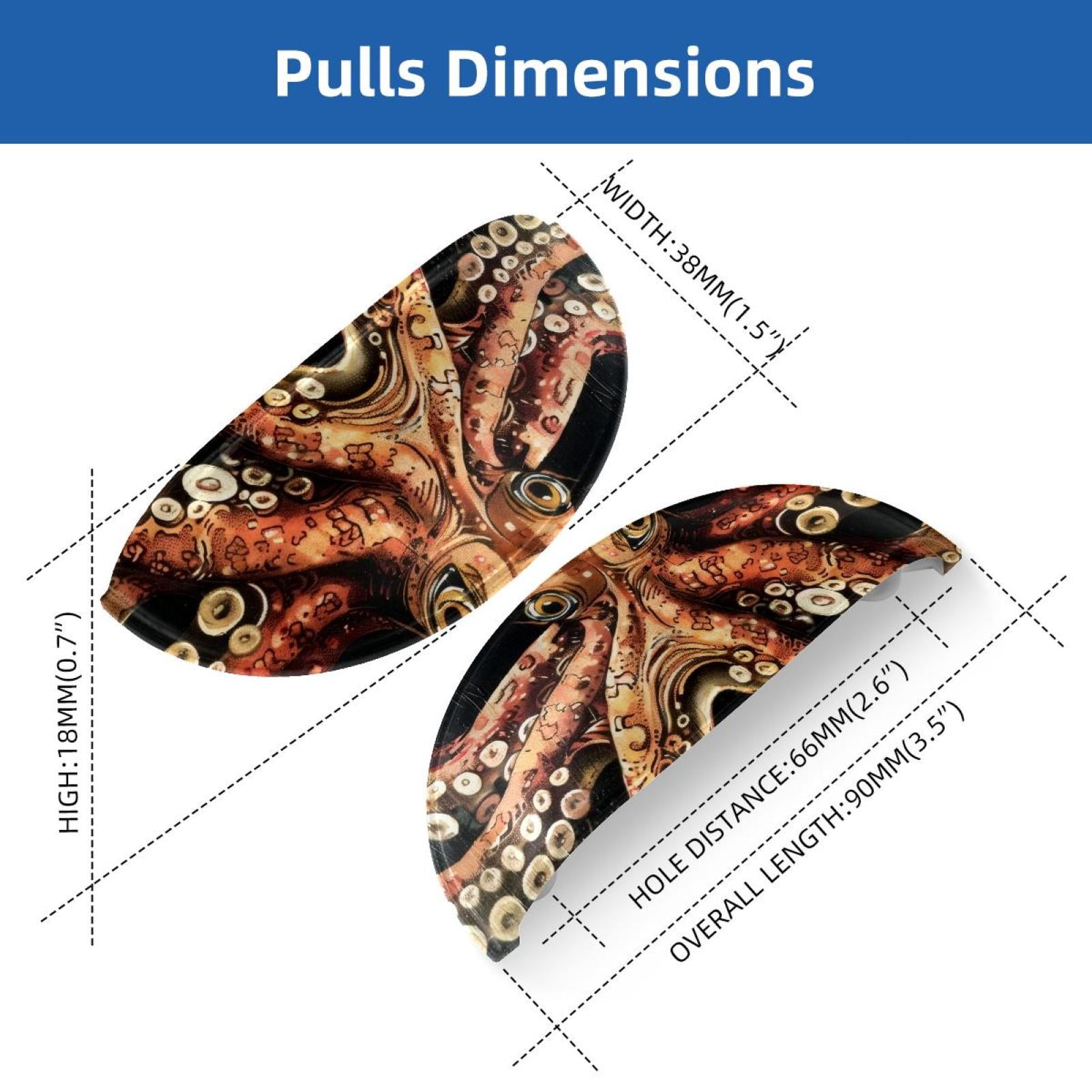 PhooArto 6 Pcs Cup Drawer Pulls, Vintage Octopus Tentacles Print Shell Shape Handles Cabinet Knobs for Dresser Cupboard Closet Wardrobe with Screws