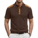 thumbnail image 2 of Ceisia Men's Loose Fit Ribbed Polo Shirt Short Sleeve Stand Collar Color Block Casual Daily Summer Tops Brown M Gifts, 2 of 4