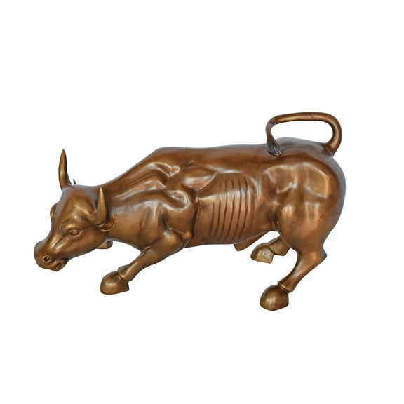 Wall Street Bull replica bronze statue - Size: 15"L x 7"W x 9"H.