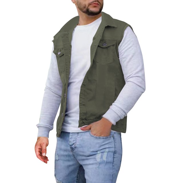 Veste en Denim pour Hommes Mode de Rue Ajustée avec Boucle et Col pour Printemps Automne Tenue Décontractée