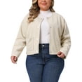 thumbnail image 1 of Chaqueta bomber de mujer de tallas grandes Agnes Orinda, con cierre de un solo botón, chaquetas cortas de manga larga, abrigo casual con bolsillos 1X albaricoque, 1 of 5