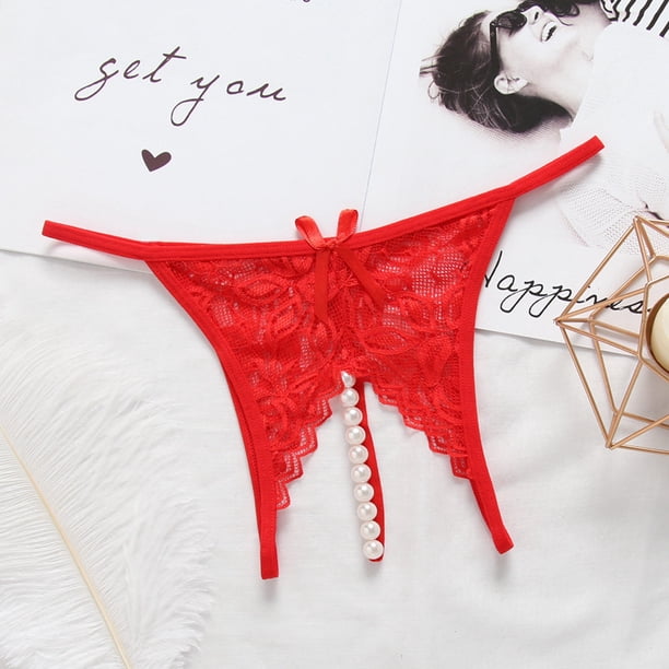 Lencería sexy para mujer, con encaje, perla caliente, masaje, abertura, transparente, sexy, pantalones T