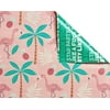 American Greetings Reversible Palms, Sloths, Flamingo Wrapping Paper for All Occasion, Green and Pink (3 Rolls, 120 sq. ft.)