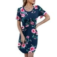 thumbnail image 6 of Sundresses for Women Casual Summer - Womens Casual Summer Beach Dresses Solid/Floral Crewneck Short Sleeve T-Shirt Dress Loose Swing Dress Aline Sundress, 6 of 7
