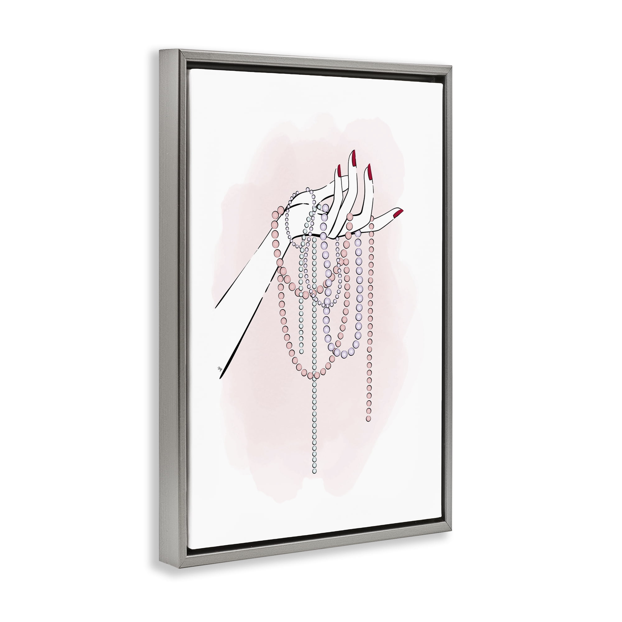 Stupell Industries Holding Beaded Jewelry Novelty Painting Gray Floater Framed Art Print Wall Art, 17 x 25