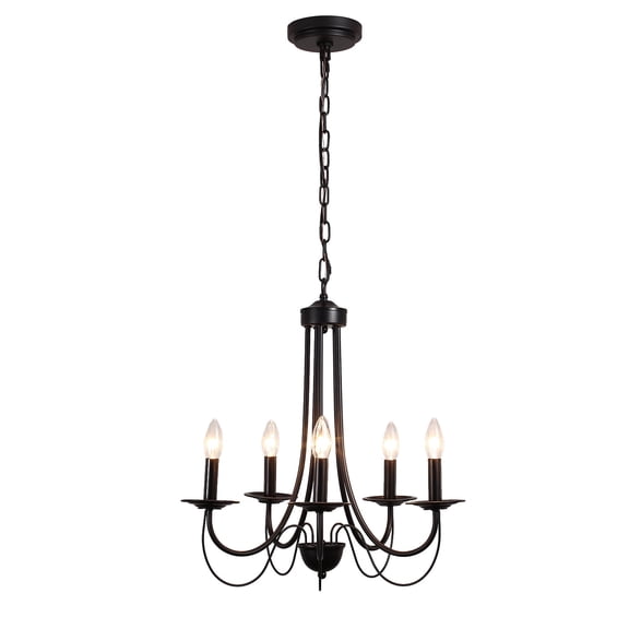 5-Light Black Farmhouse Chandelier – No Assembly Required