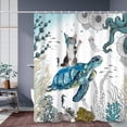 thumbnail image 4 of SUNOLIFE Sea Turtle with Cat Shower Curtain,Ocean Coastal Fabric Bathroom Curtain for Kids,72x72 in, 4 of 5