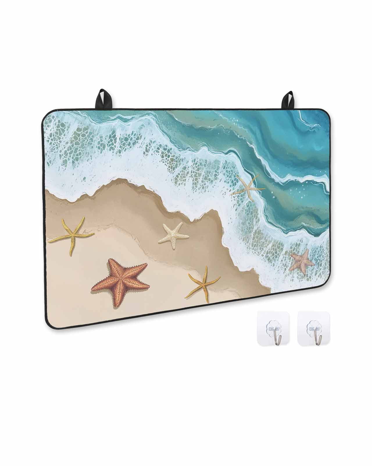 nqOlkjepod Large Induction Cooktop Protector Mat 24"x21", Green Ocean Stove Top Covers for Electric Stove, Summer Coastal Starfish Sea Waves Decorative Stove Burner Cover Mats, Glass Top Stove Cover