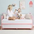 thumbnail image 5 of Twin Daybed with Trundle, Metal Day Beds Twin Size, Sofa Bed for Living Room and Guest Room, Pink, 5 of 8