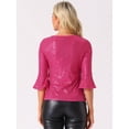 thumbnail image 3 of DARING DIVA V Neck Metallic Sparkly Glitter Blouse M Hot Pink, 3 of 6