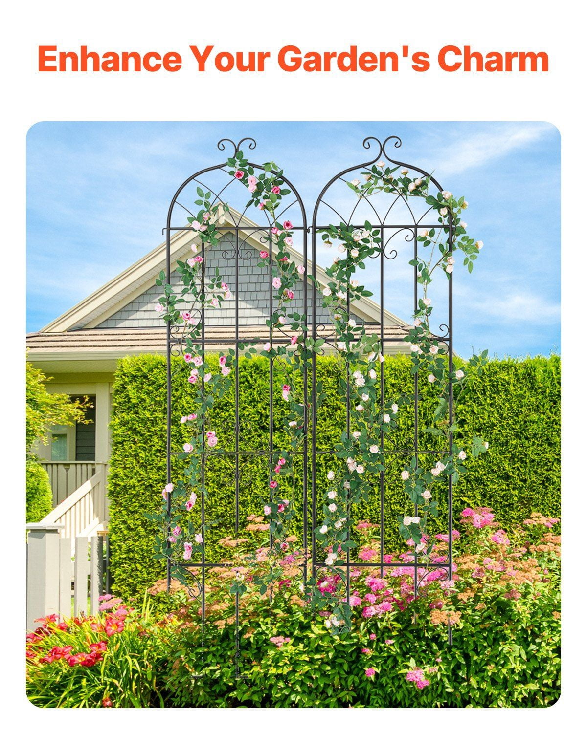 2-Pack 87x20 Inch Metal Garden Trellis for Climbing Plants, Outdoor Rust-Proof Plant Support Trellis for Vine Vegetables, Flowers