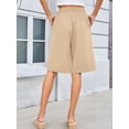 thumbnail image 3 of Chiclily Women's High Waisted Bermuda Shorts, Casual Summer Linen Feel Wide Leg Lounge Shorts with Pockets Drawstring Light Khaki Shorts, Size L, 3 of 8