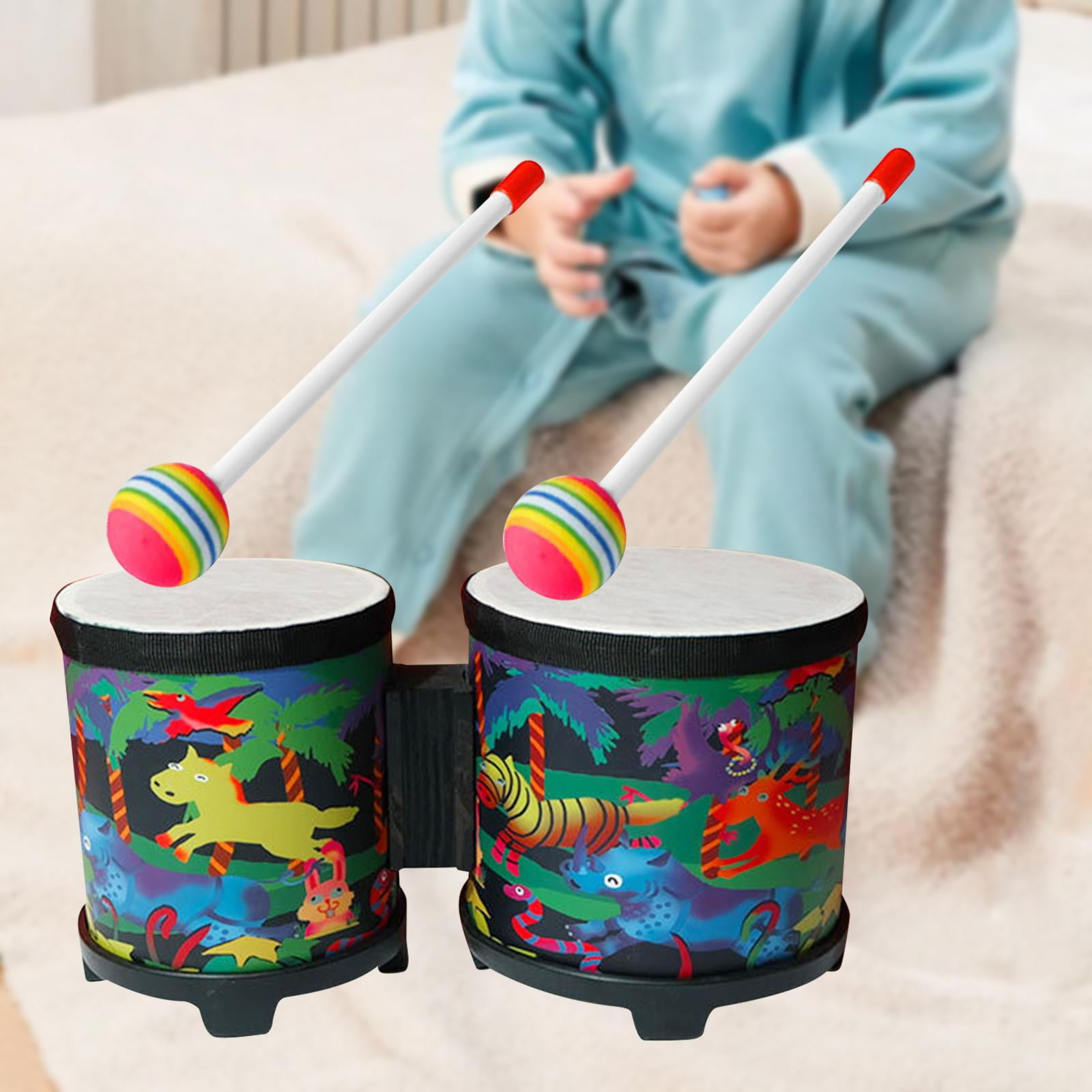 Almencla Practice Bongos Bongo Drum Set Wood Percussion Instrument Music Enlightenment Drum African Hand Drum for Girls Boys Party Toy Animal