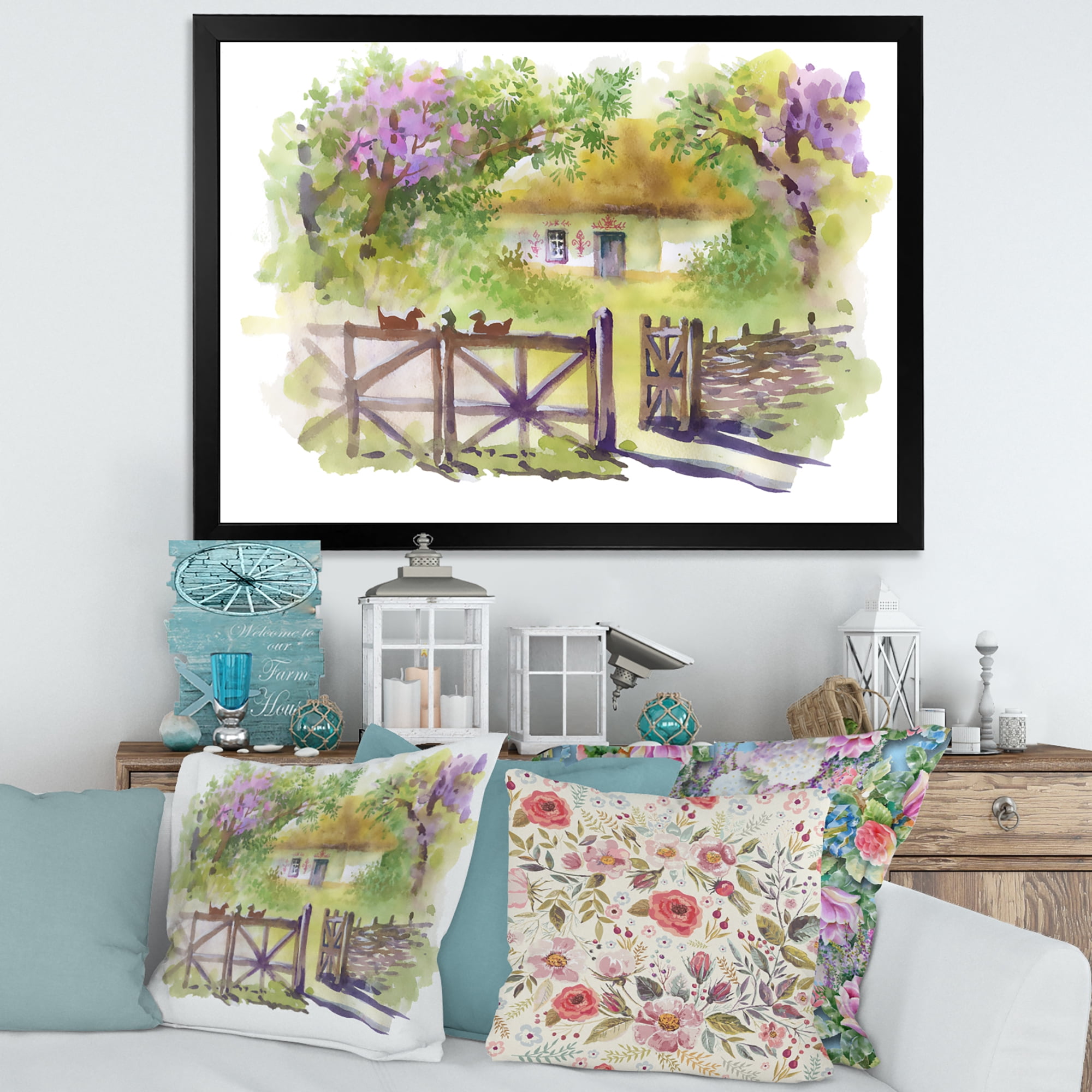 Designart 'Impression of Rustic Cottage In The Woods' Traditional Framed Art Print