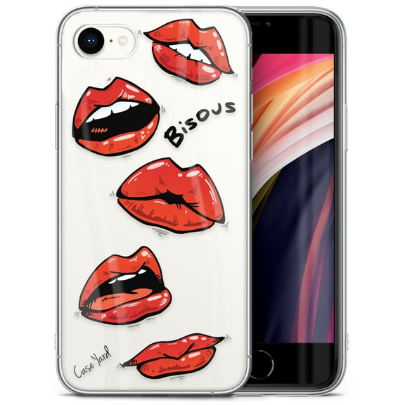 Case Yard iPhone-SE Case Clear Soft & Flexible TPU Ultra Low Profile Slim Fit Thin Shockproof Transparent Bumper Protective Cover Drop Protective Cell Phone Cases (Lips Bisous)