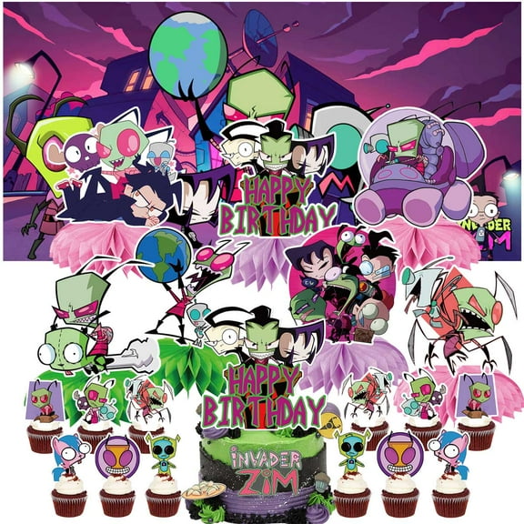 Invader Zim Party Decorations Decor Supplies Honeycomb Centerpieces Table Toppers Cake Toppers for Birthday Photo Props
