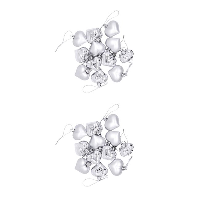 Inteprter Bola de árbol de Navidad en forma de corazón, 12 Uds., adornos navideños, decoraciones navideñas para festivales de Papá Noel, celebración Plata 2piezas Inteprter CBP265406