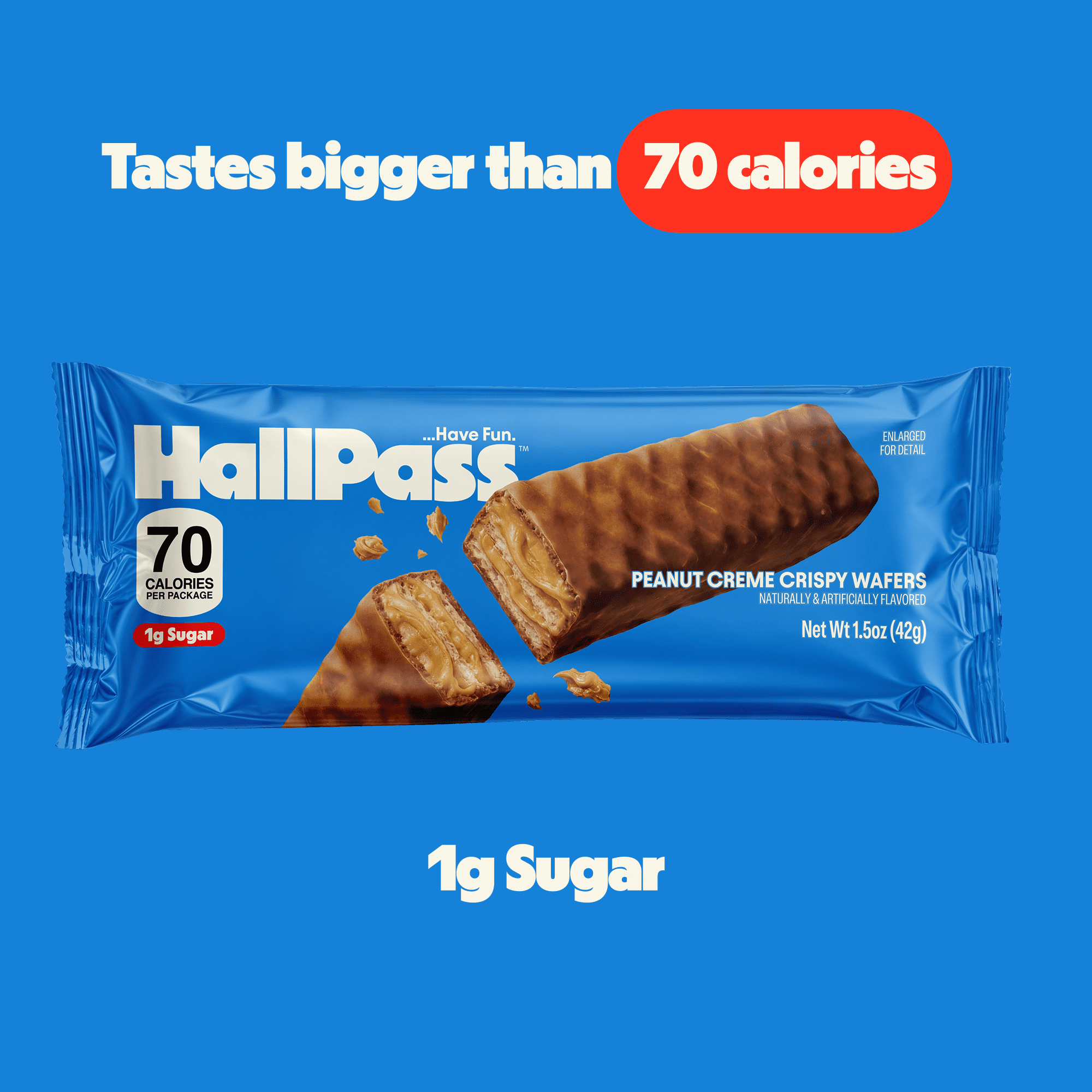 HallPass Peanut Crème Crispy Wafers Pack, 1.5 oz – Sweet and Salty Chocolatey Peanut Wafers, 70 Calories and 1g Sugar per Serving