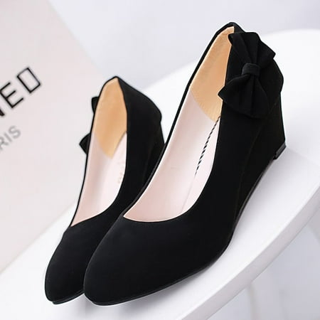 

Toyella Suede Black All-match Flat Wedge Work Shoes Women Black 36