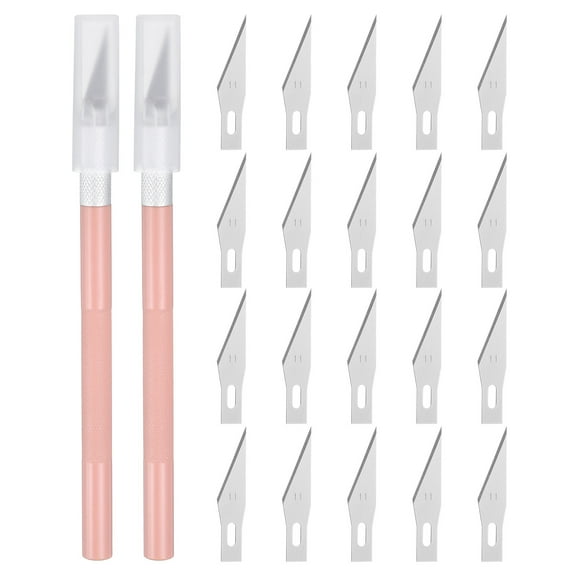 Uxcell 2pcs Exacto Art Craft Hobby Precision Utility Knife Set with 20pcs Extra #11 Blades for Carving Crafting Stencil Pink